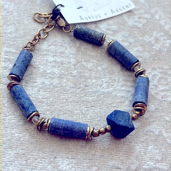 Brand New Aureus + Argent Necklace & Bracelet Set Alexandria Narrow Pendant Blue - Picture 7 of 14